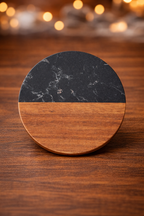 4pc Acai Wood & Black Marble Coaster