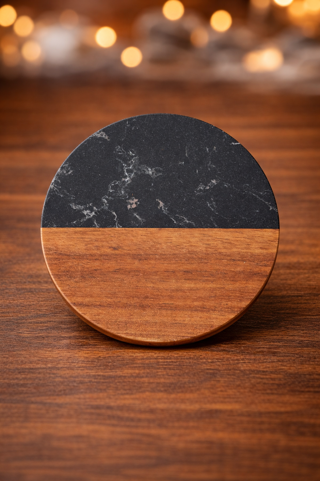 4pc Acai Wood & Black Marble Coaster