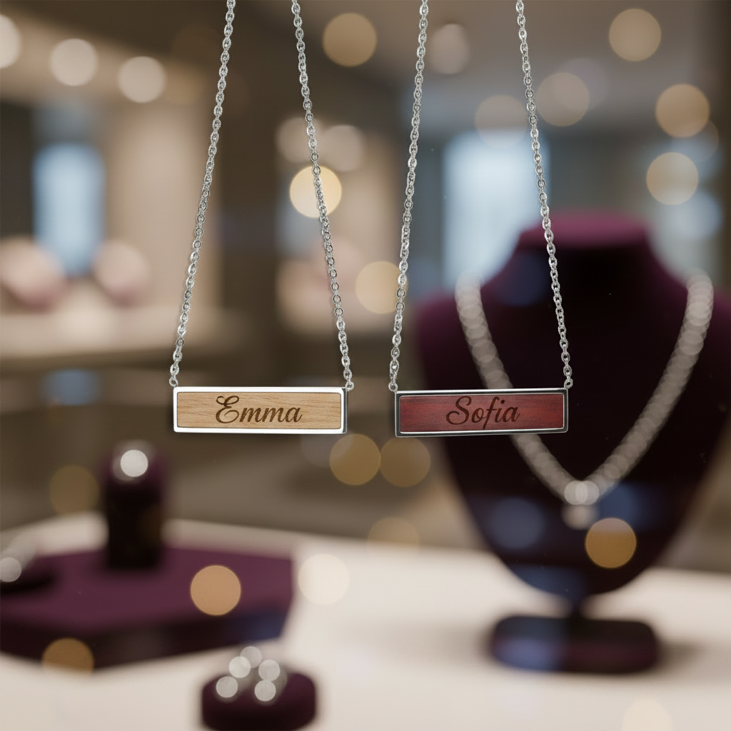 Wood & Stainless Steel Horizontal Bar Necklace
