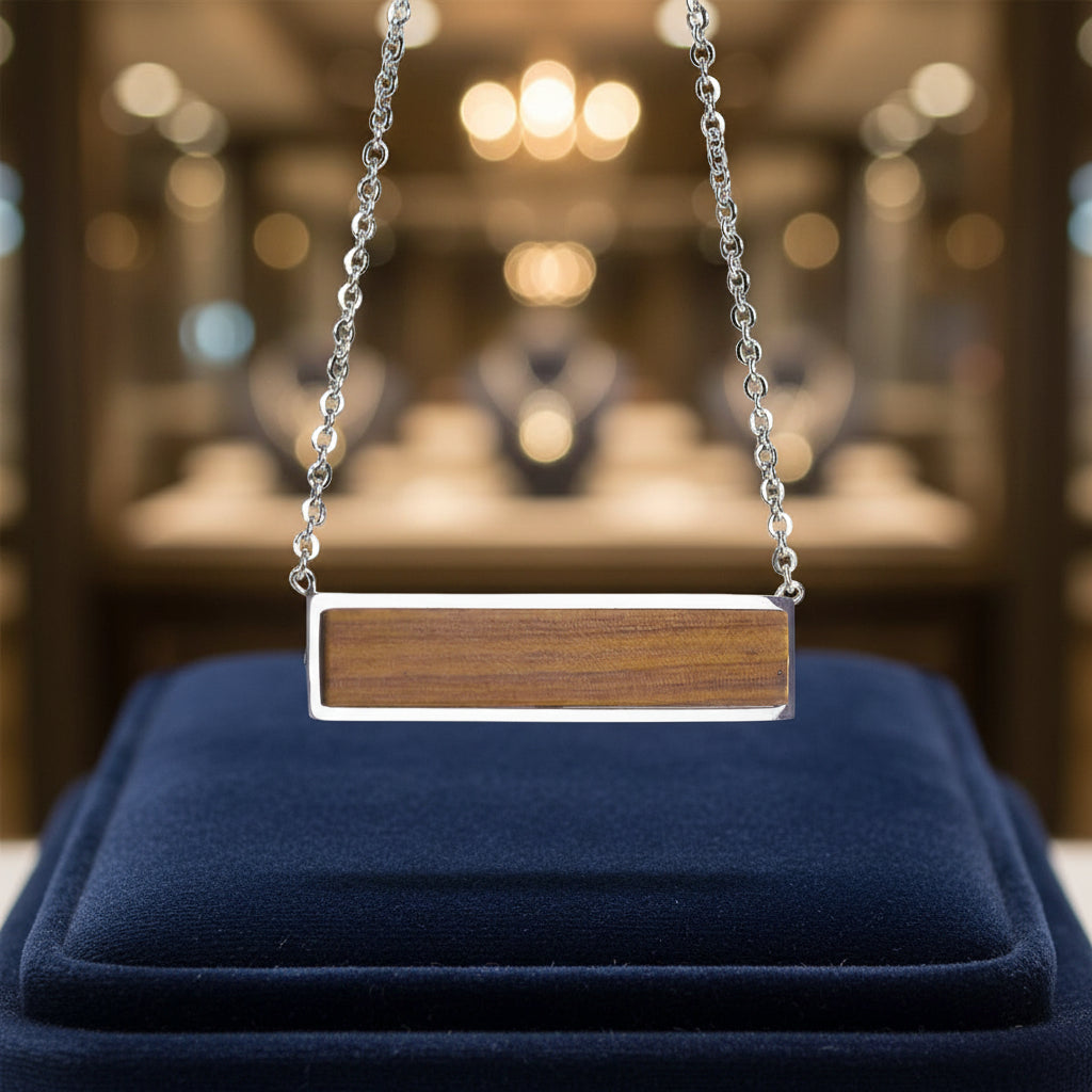 Wood & Stainless Steel Horizontal Bar Necklace