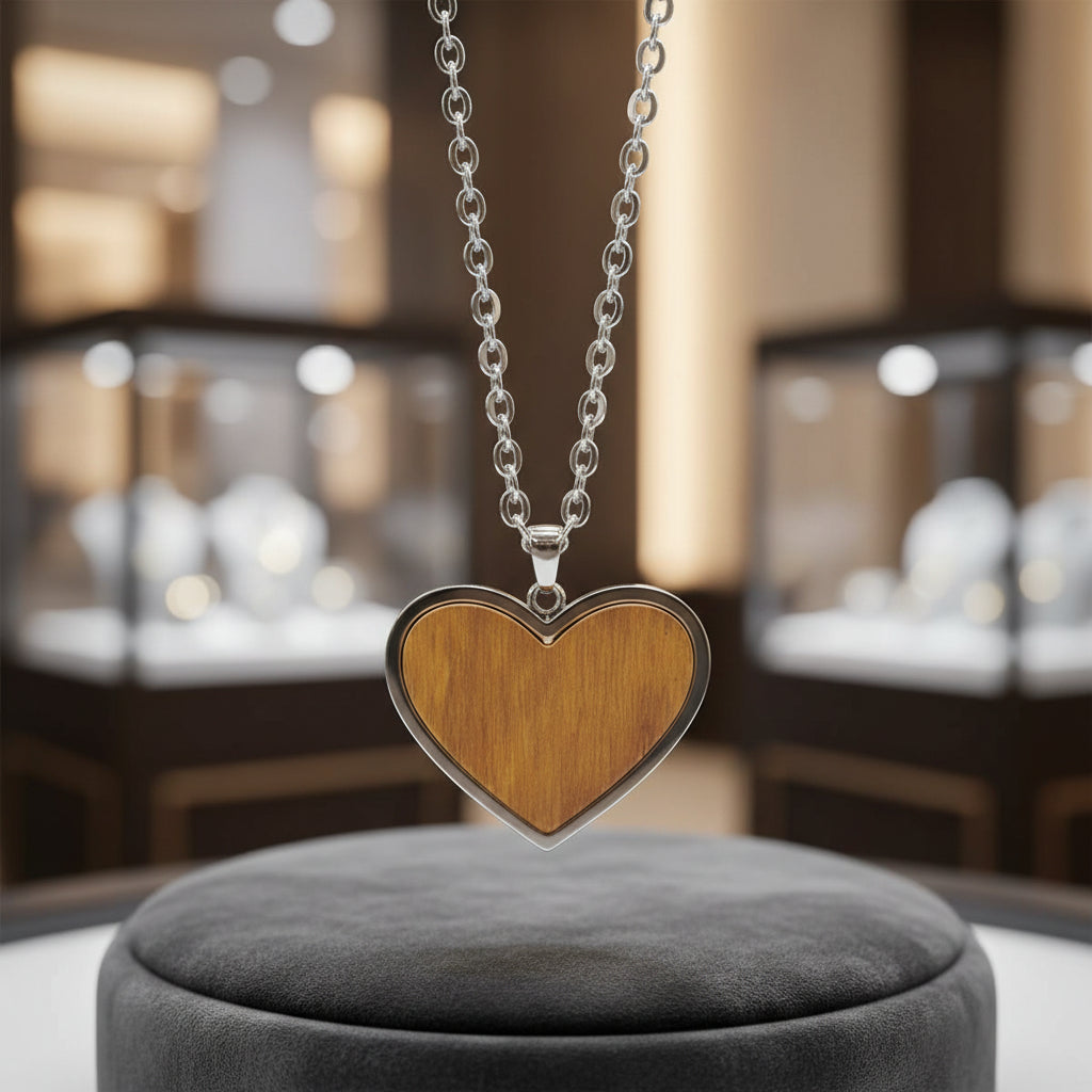 Wood & Stainless Steel Heart Necklace