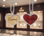 Wood & Stainless Steel Heart Necklace