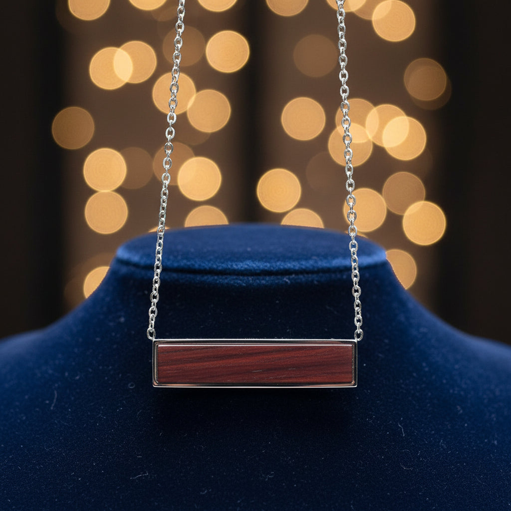 Wood & Stainless Steel Horizontal Bar Necklace