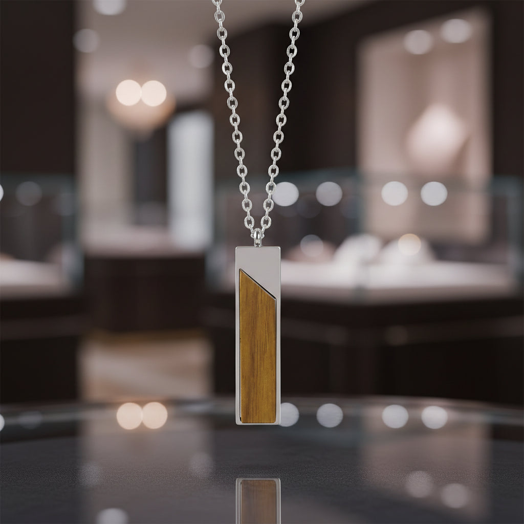 Wood & Stainless Steel Vertical Bar Necklace