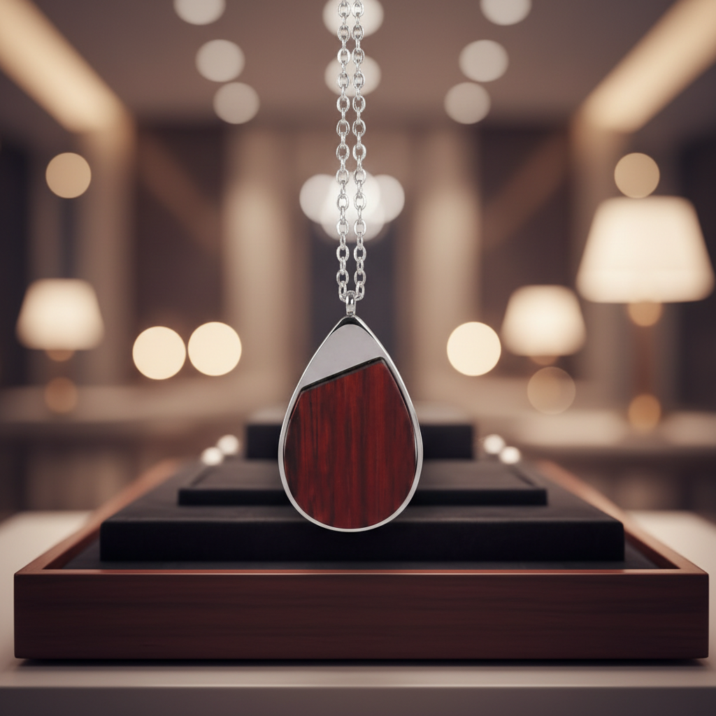 Wood & Stainless Steel Teardrop Necklace