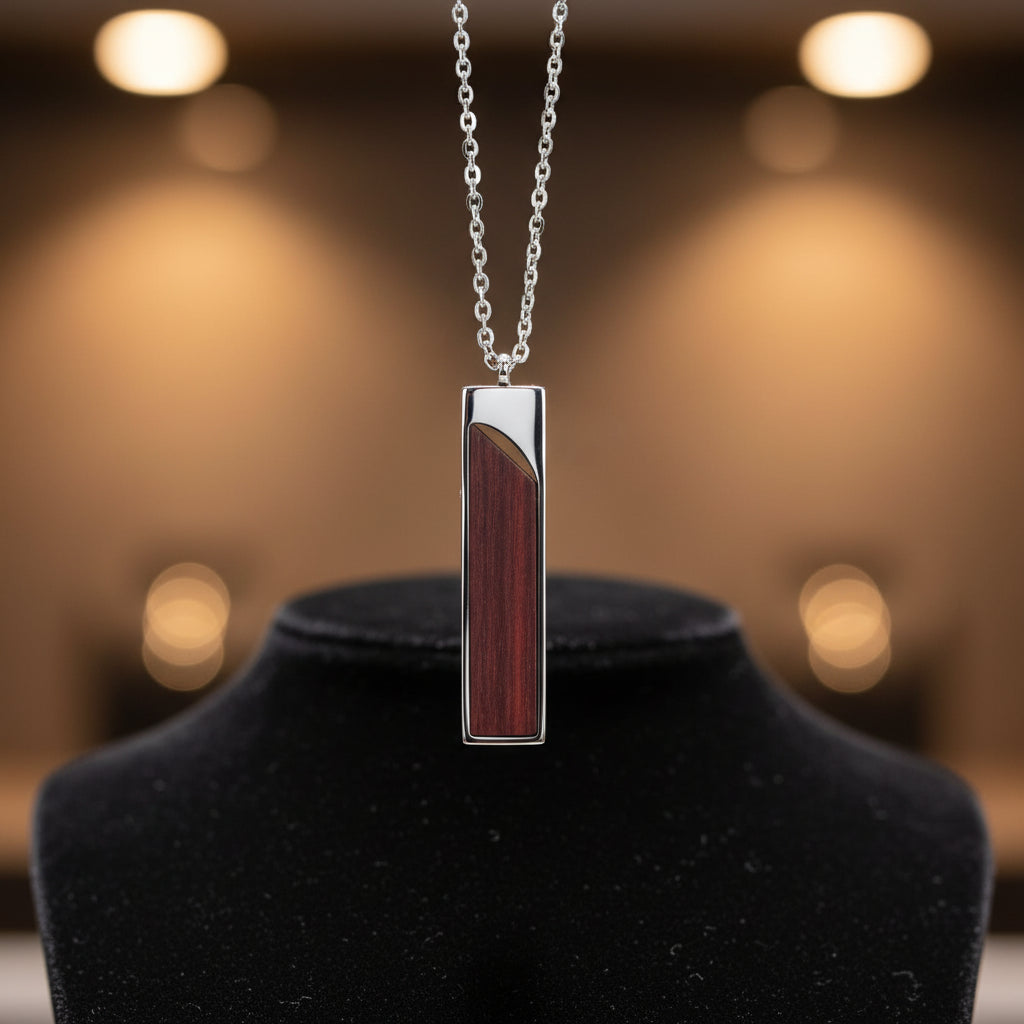 Wood & Stainless Steel Vertical Bar Necklace