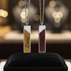 Wood & Stainless Steel Vertical Bar Necklace
