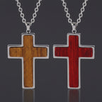 Wood & Stainless Steel Cross Necklace