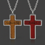 Wood & Stainless Steel Cross Necklace