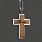 Wood & Stainless Steel Cross Necklace