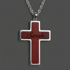 Wood & Stainless Steel Cross Necklace