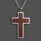 Wood & Stainless Steel Cross Necklace
